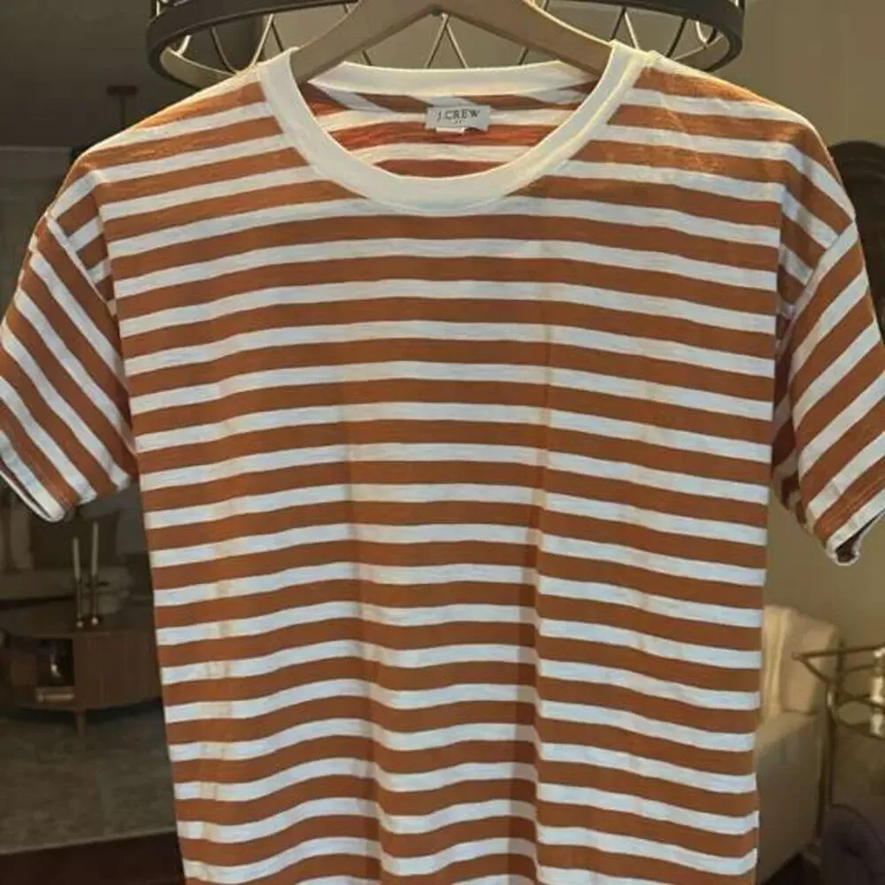Small J.Crew Rust/Burnt Orange & White Breton Stripe T-Shirt | Classic Fit